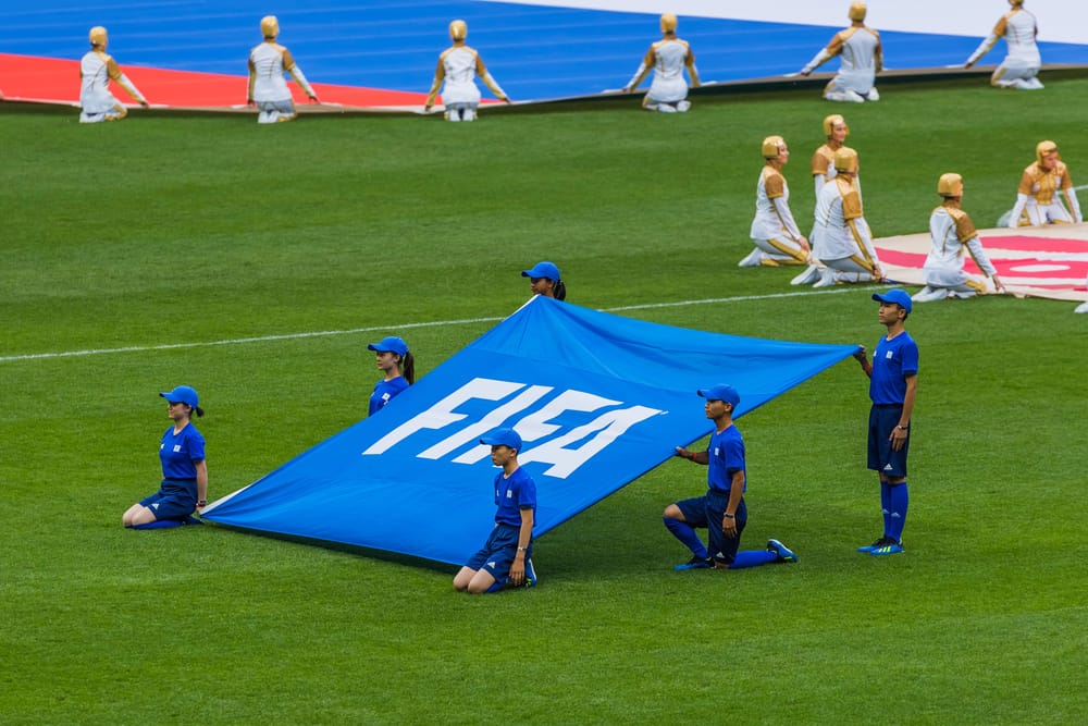 Blue flag with fifa text on it