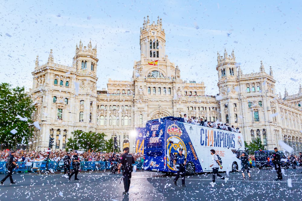 Madrid, Spain- May 29, 2022: Real Madrid C.F celebrates.