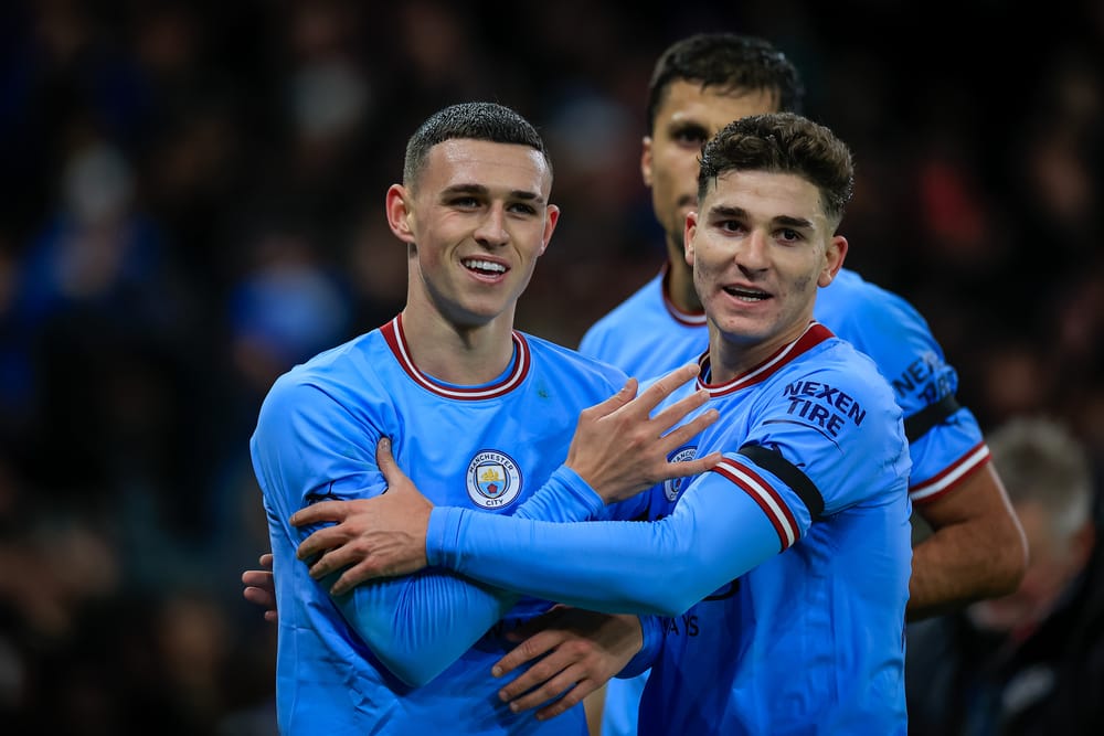 Phil Foden of Manchester City celebrates his goal