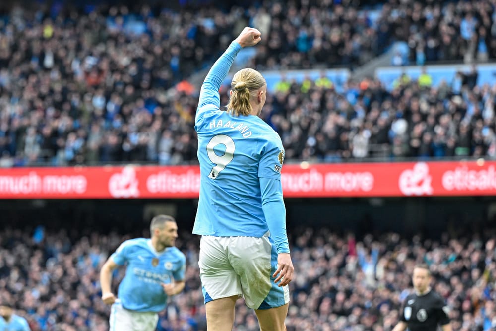 Erling Haaland of Manchester City celebrates his goal.
