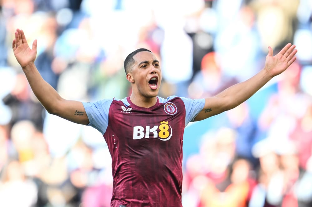 Youri Tielemans of Aston Villa celebrates with the fans.